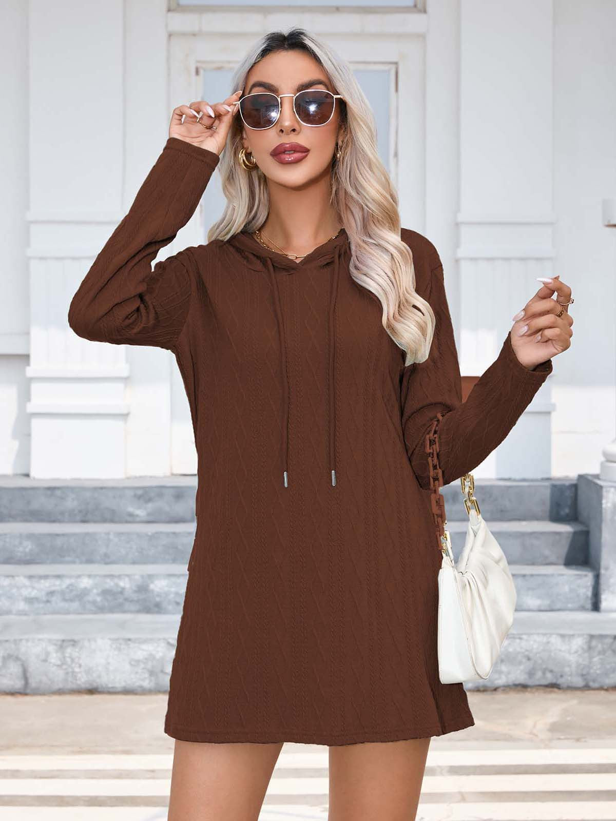 Knitting Hooded Long Sleeve Dress