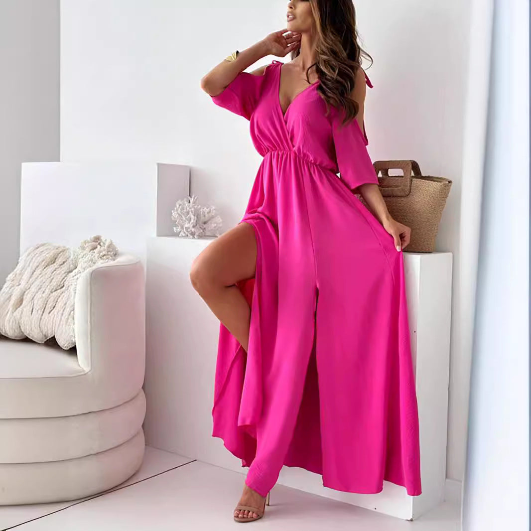 Sexy Sling Half Sleeve Mid Length Dress