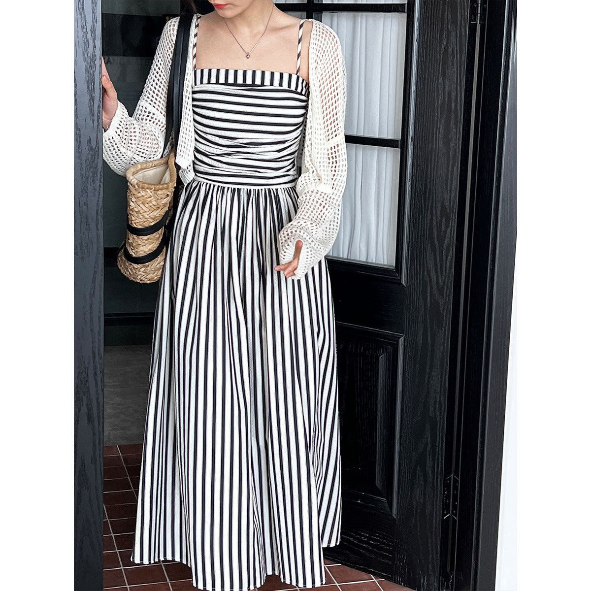 French Striped Bandeau Sling Dress