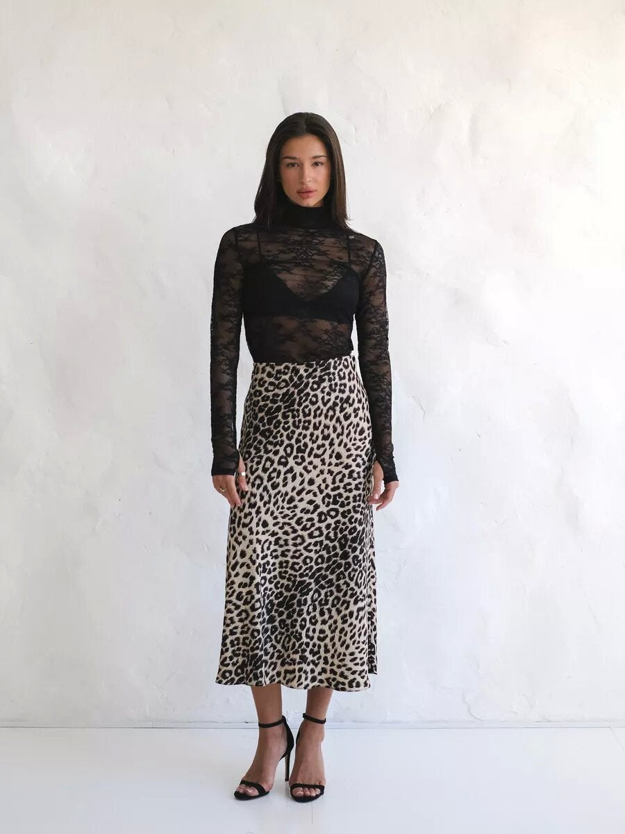 Satin Sexy Leopard Print Maxi Skirt