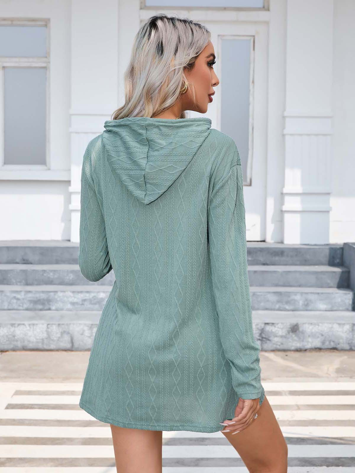 Knitting Hooded Long Sleeve Dress