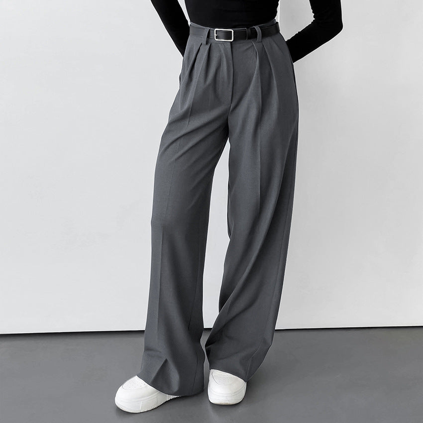 Pantalon de bureau ample à taille haute et jambes larges gris