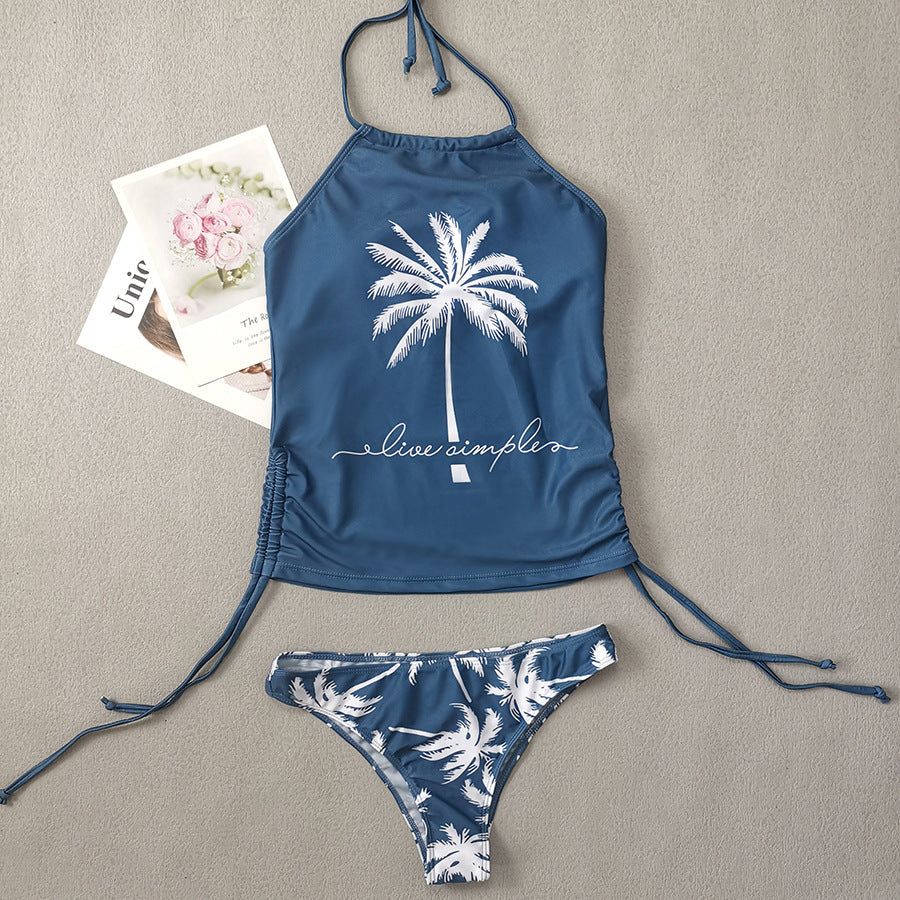 Coconut Tree Printed Lace up Swimsuit