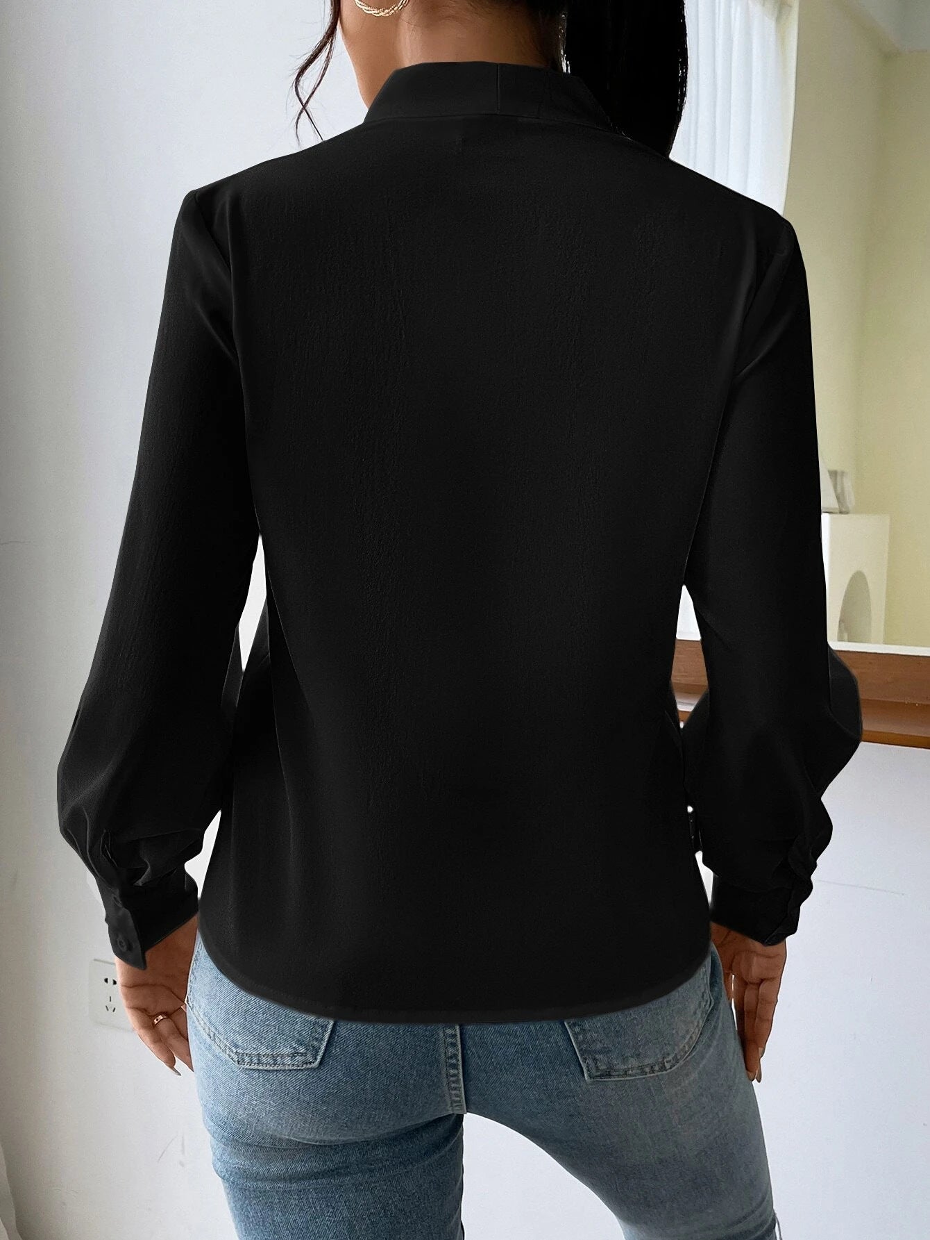 Long Sleeve V Neck Loose Shirt