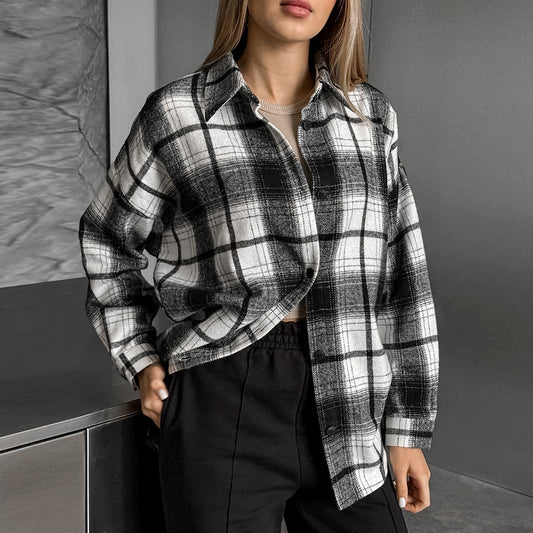 Retro Classic Loose Black White Plaid Shirt