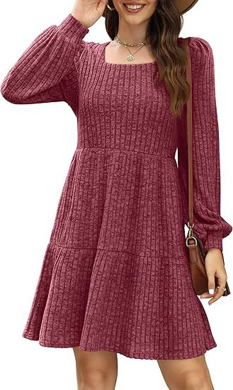 Square Collar Lantern Sleeve Pocket Long Sleeve Dress