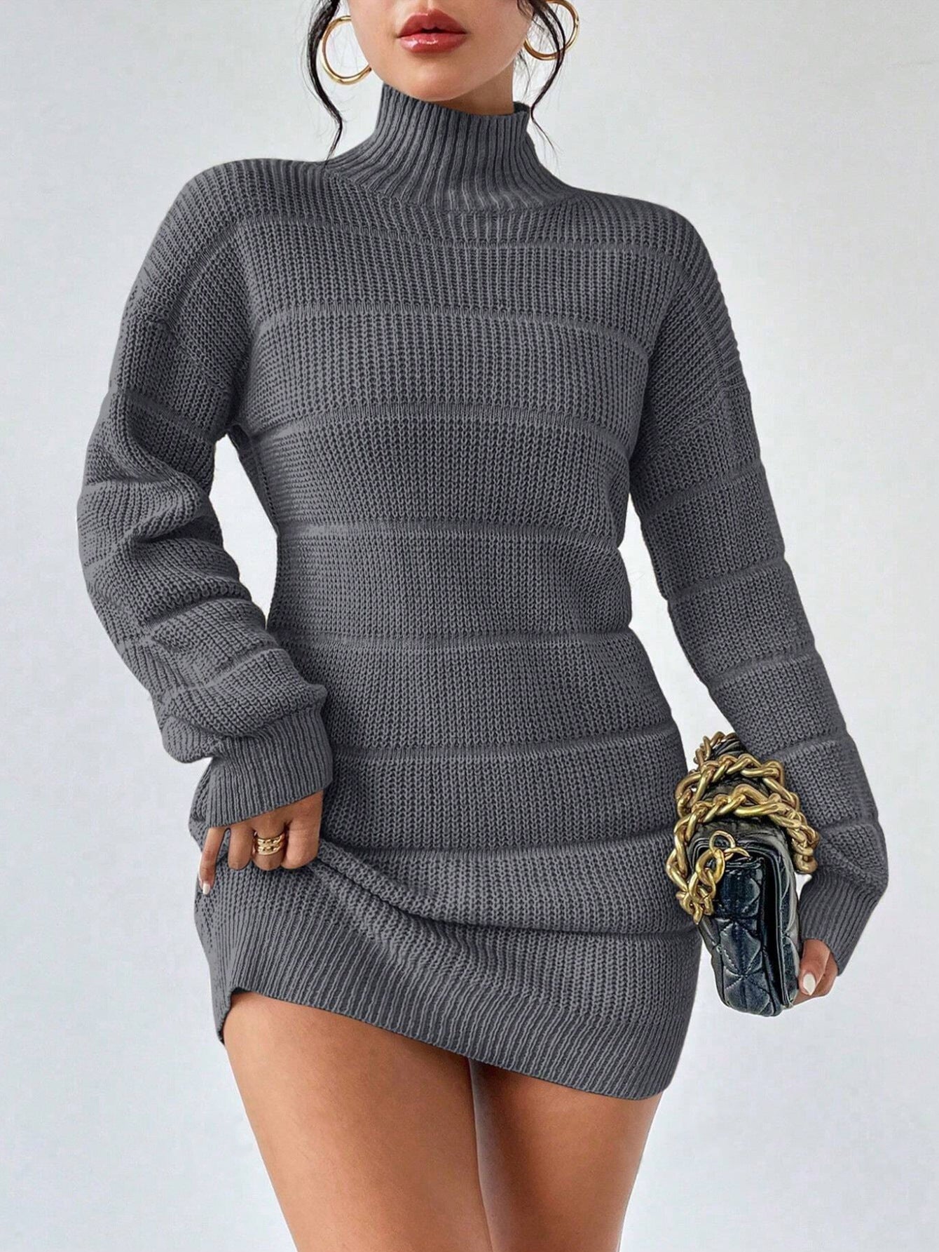 Half Turtleneck Knitted Sexy Dress