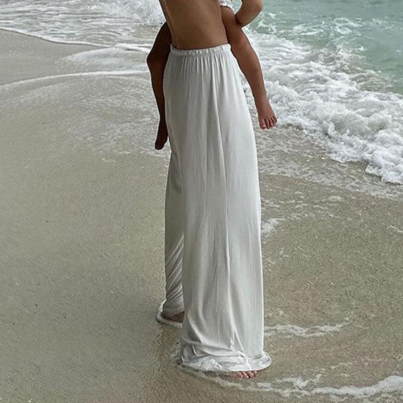 Romantic Beach Draping Thin Elastic Waist Loose Wide Leg Daily Pants