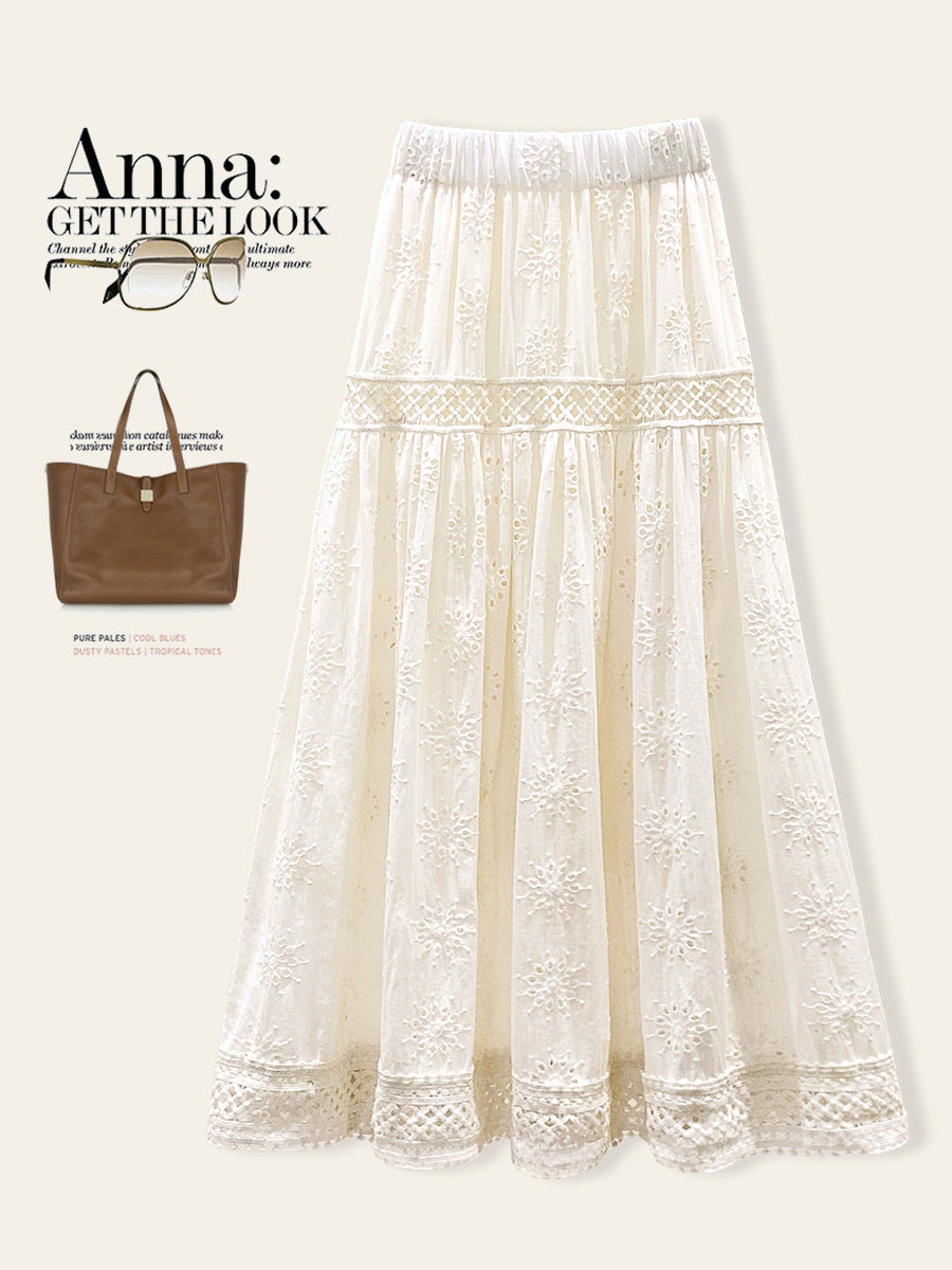 Romantic Retro Hollow Out Embroidery A Line Skirt