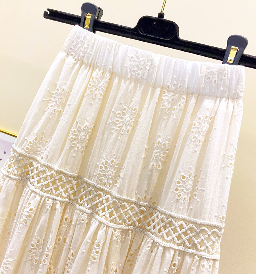 Romantic Retro Hollow Out Embroidery A Line Skirt