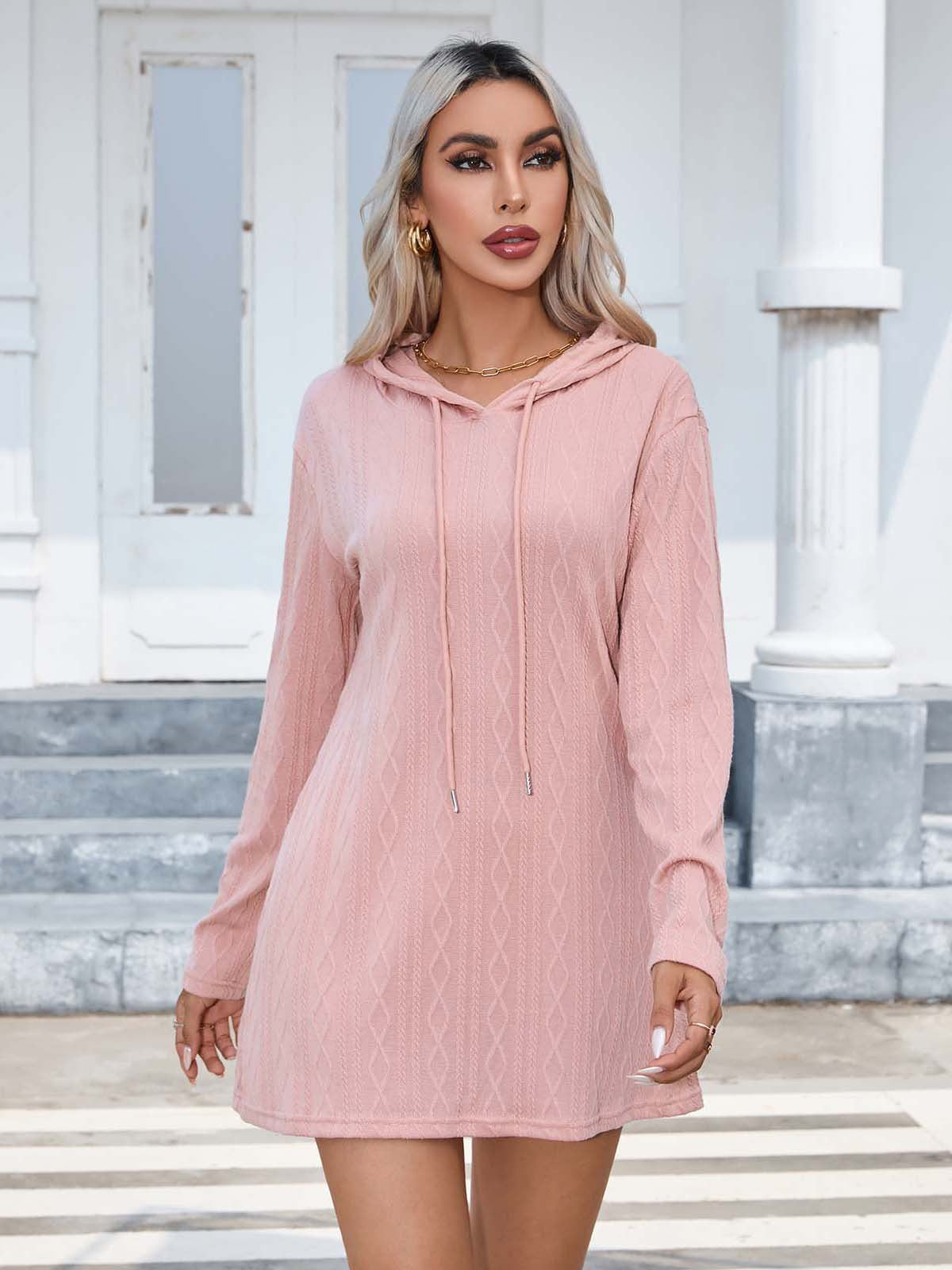 Knitting Hooded Long Sleeve Dress