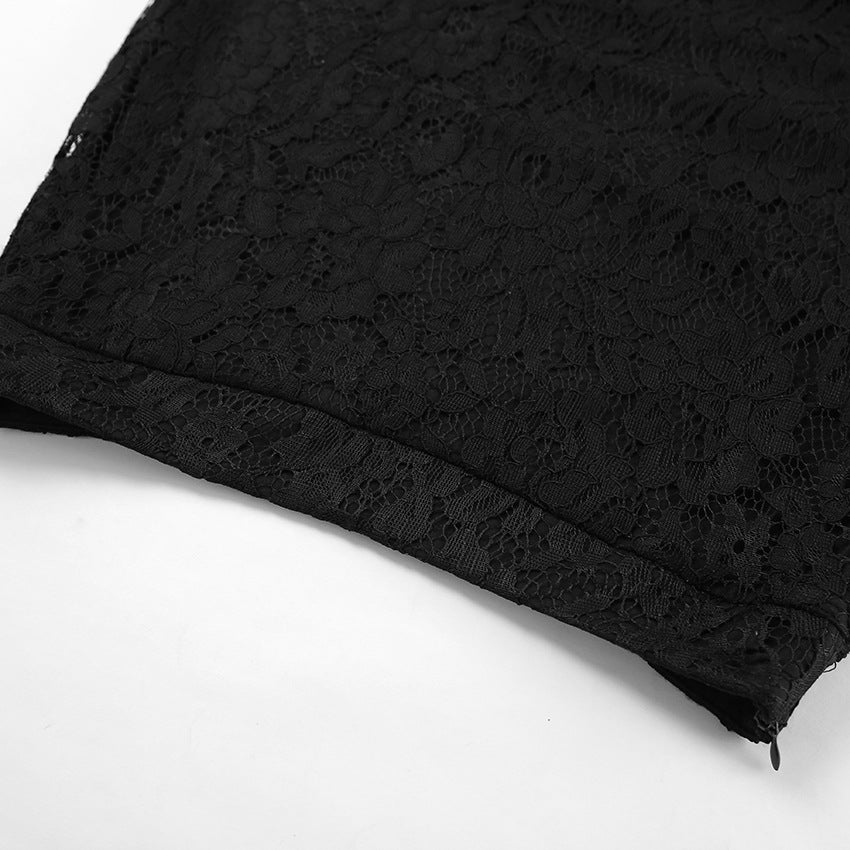 Retro Easy Matching Black Polyester Lace See through Sexy Ankle High Skirt