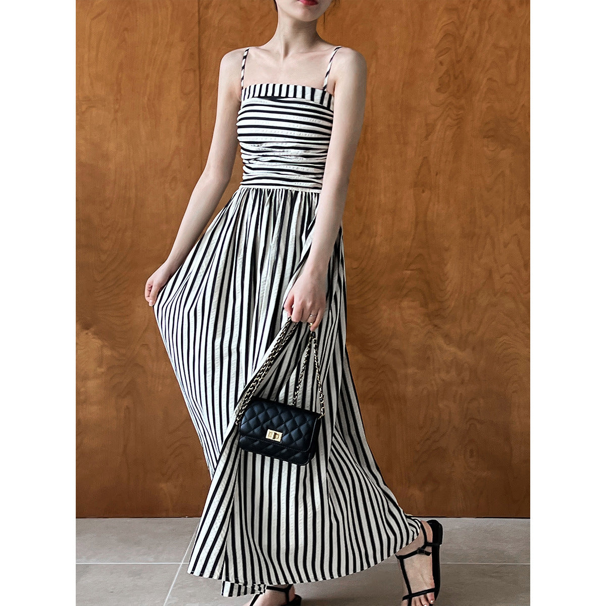 French Striped Bandeau Sling Dress