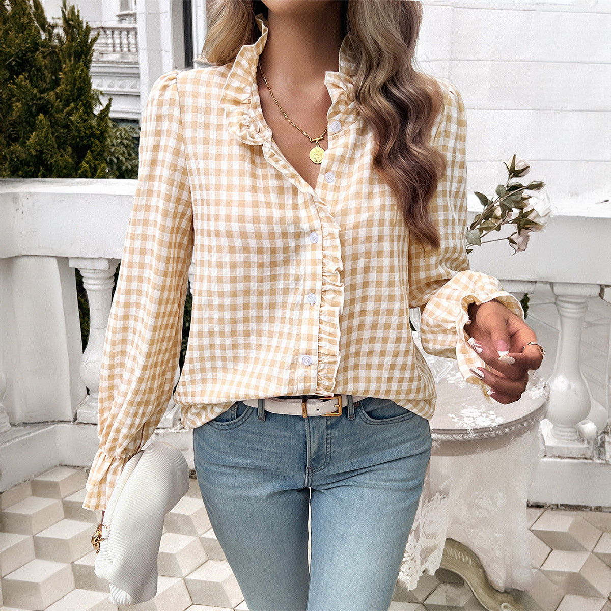 French Contrast Color Button Shirt