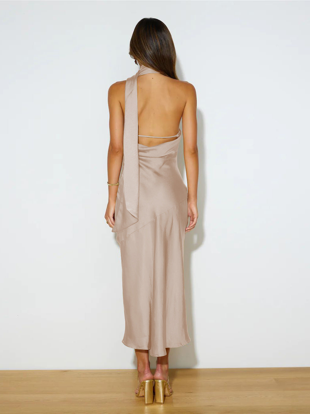 Satin Design Split Sexy Backless French Evening Dress