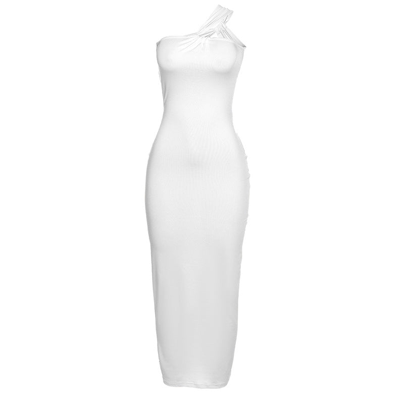 Sexy Oblique Shoulder Backless Slim Fit Hip Wrapped Elegant Dress