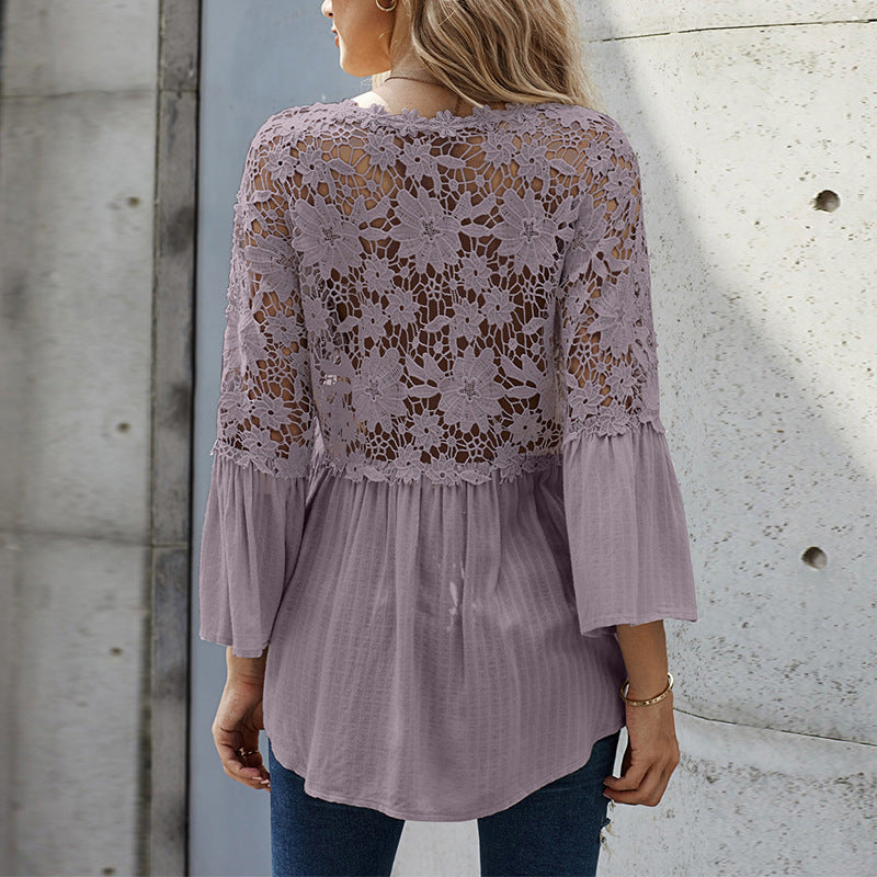 V Neck Single Breasted Long Sleeve Chiffon Shirt