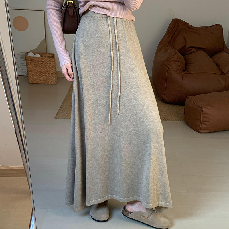 Comfortable All Matching Knitted Waist Slimming Mid Length Skirt