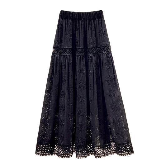 Romantic Retro Hollow Out Embroidery A Line Skirt