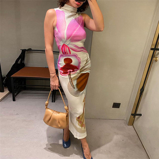 Sexy Sleeveless Printing High Waist Slim Maxi Dress Splendor - Fashally.com