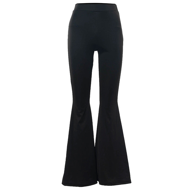 Solid Color High Waist Slim Fit Big Flared Trousers