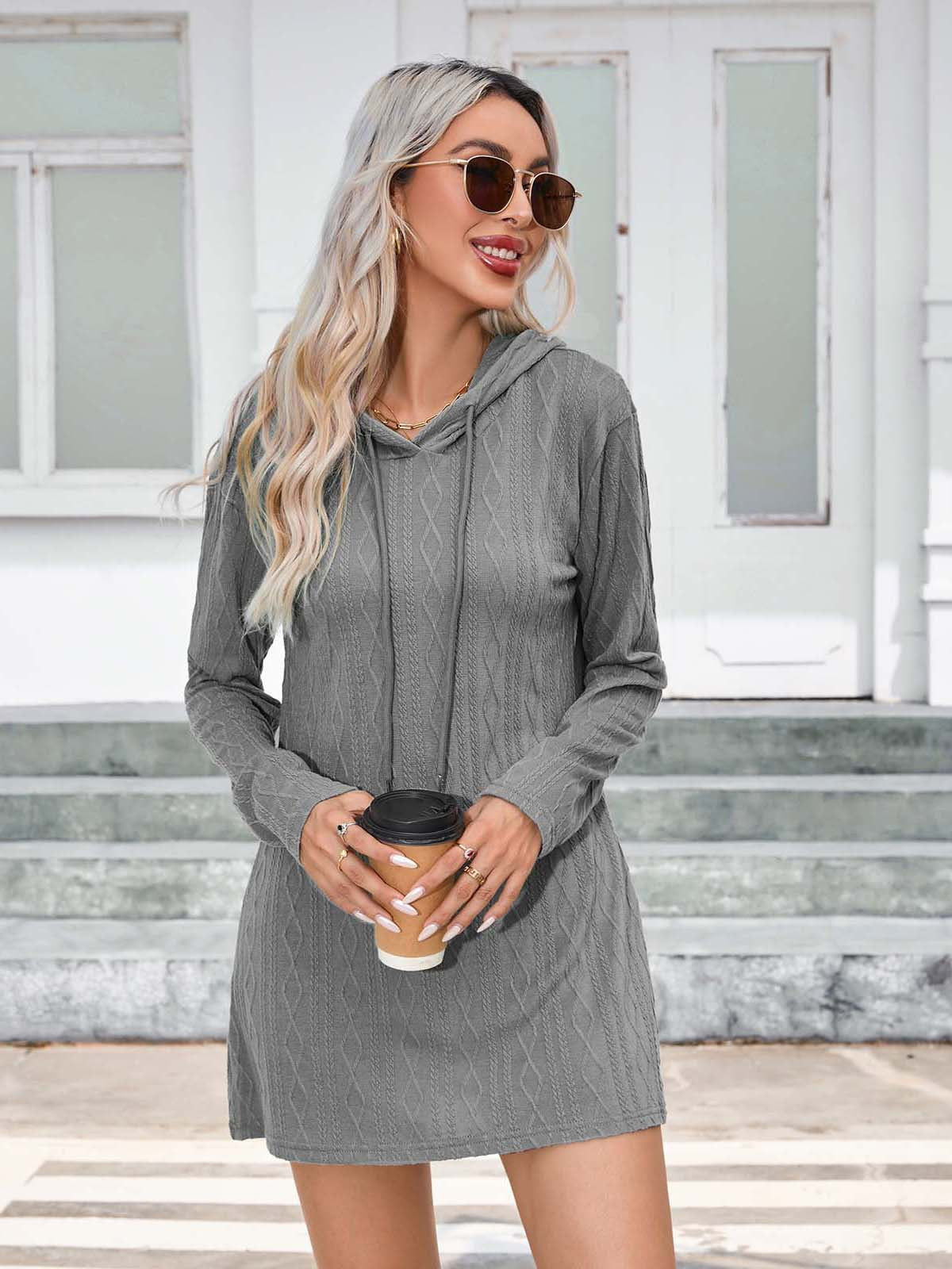 Knitting Hooded Long Sleeve Dress