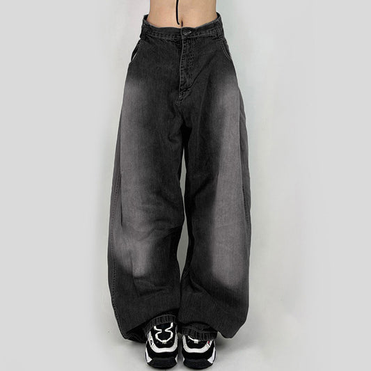 Punk Hip Hop Cocoon Shaped Loose Washed Gradient Casual Jeans