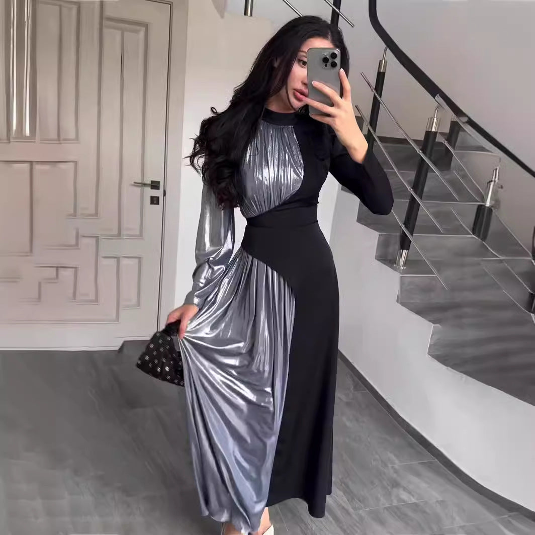 Long Sleeve Slim Fit Belt Irregular Asymmetric Maxi Dress