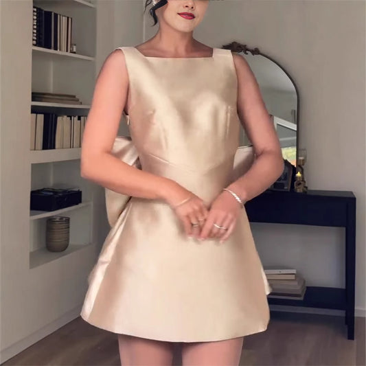 Satin Backless Bow Decorative High Waist Dress Gemi - Fashally.com