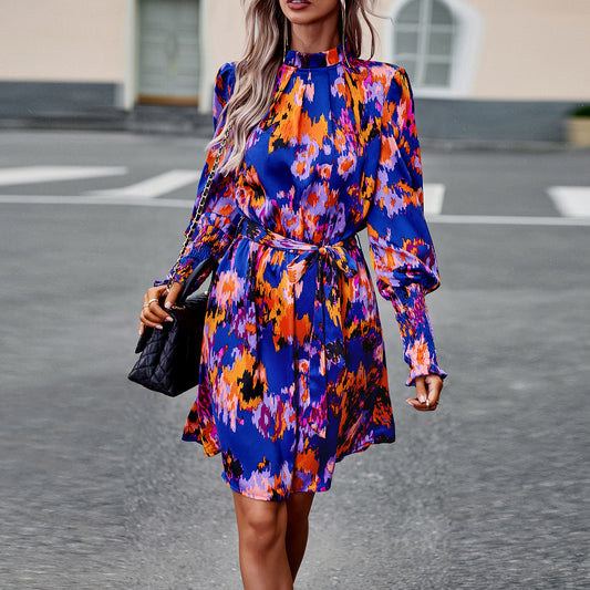 Printed Elegant Long Sleeve Dress