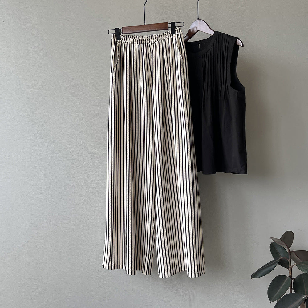 Elastic Waist Striped Wide Leg Pants