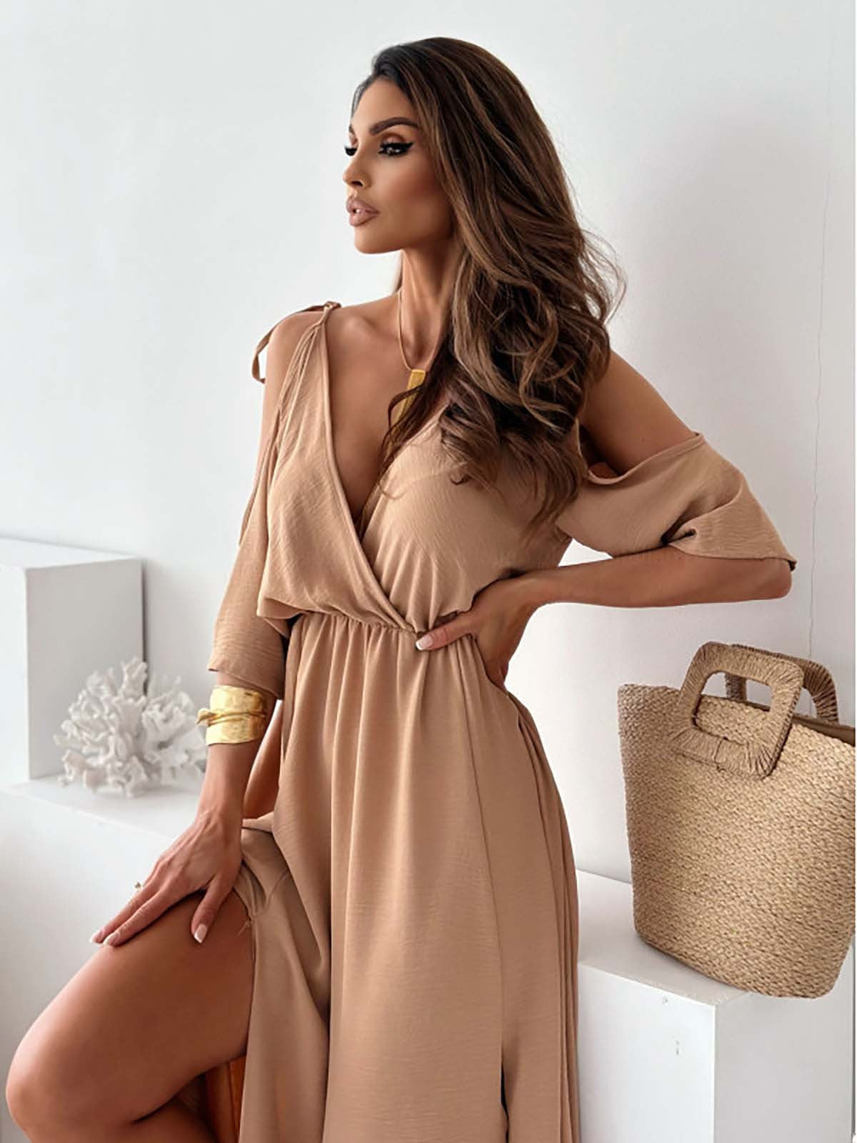 Sexy Sling Half Sleeve Mid Length Dress