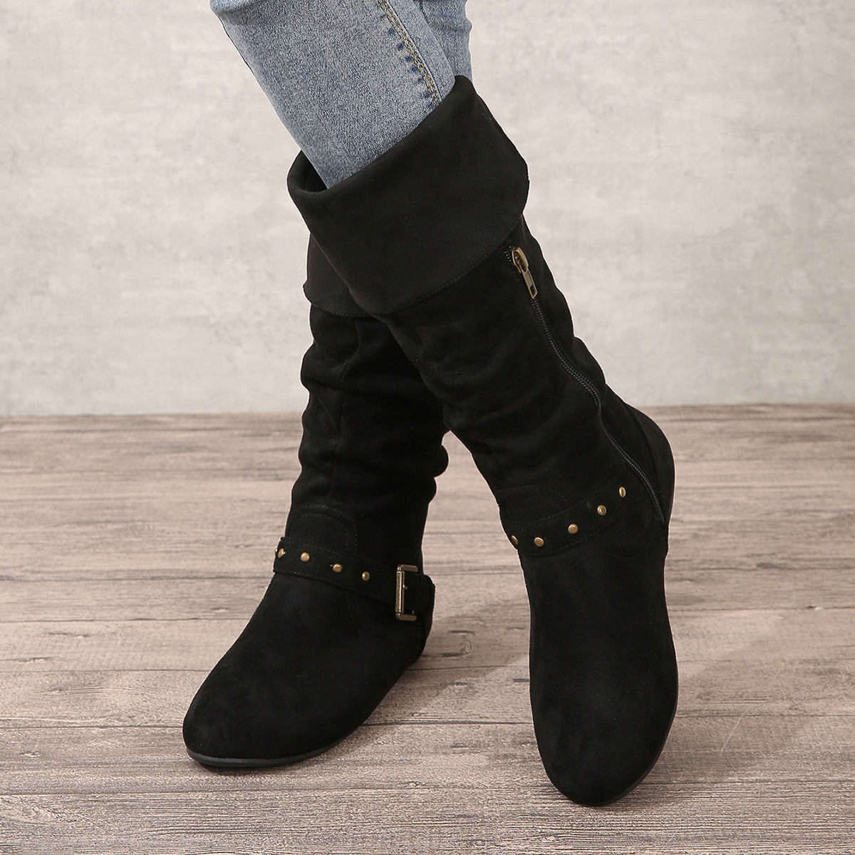 Retro Hohe Chunky Heel Gürtelschnallen Stiefel