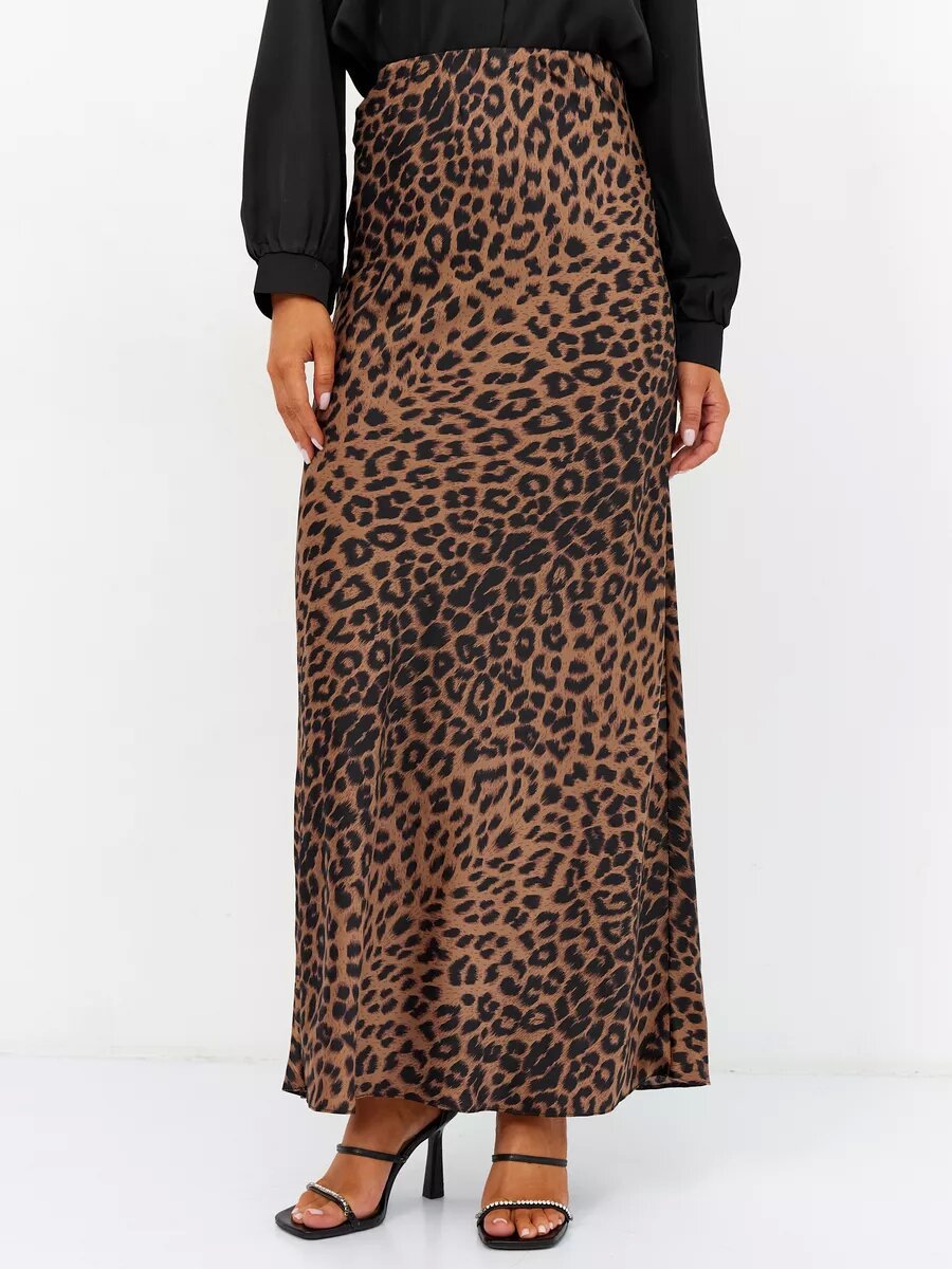 Satin Sexy Leopard Print Maxi Skirt