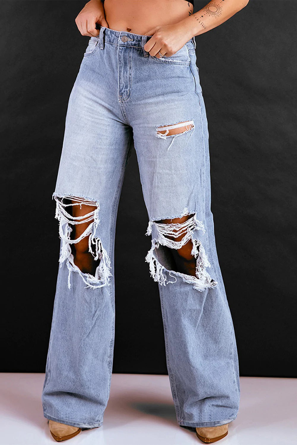 Lockere Retro High Waist Ripped Weite Jeans