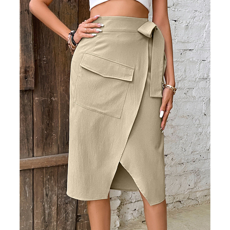 Khaki High Waist Irregular Asymmetric Skirt
