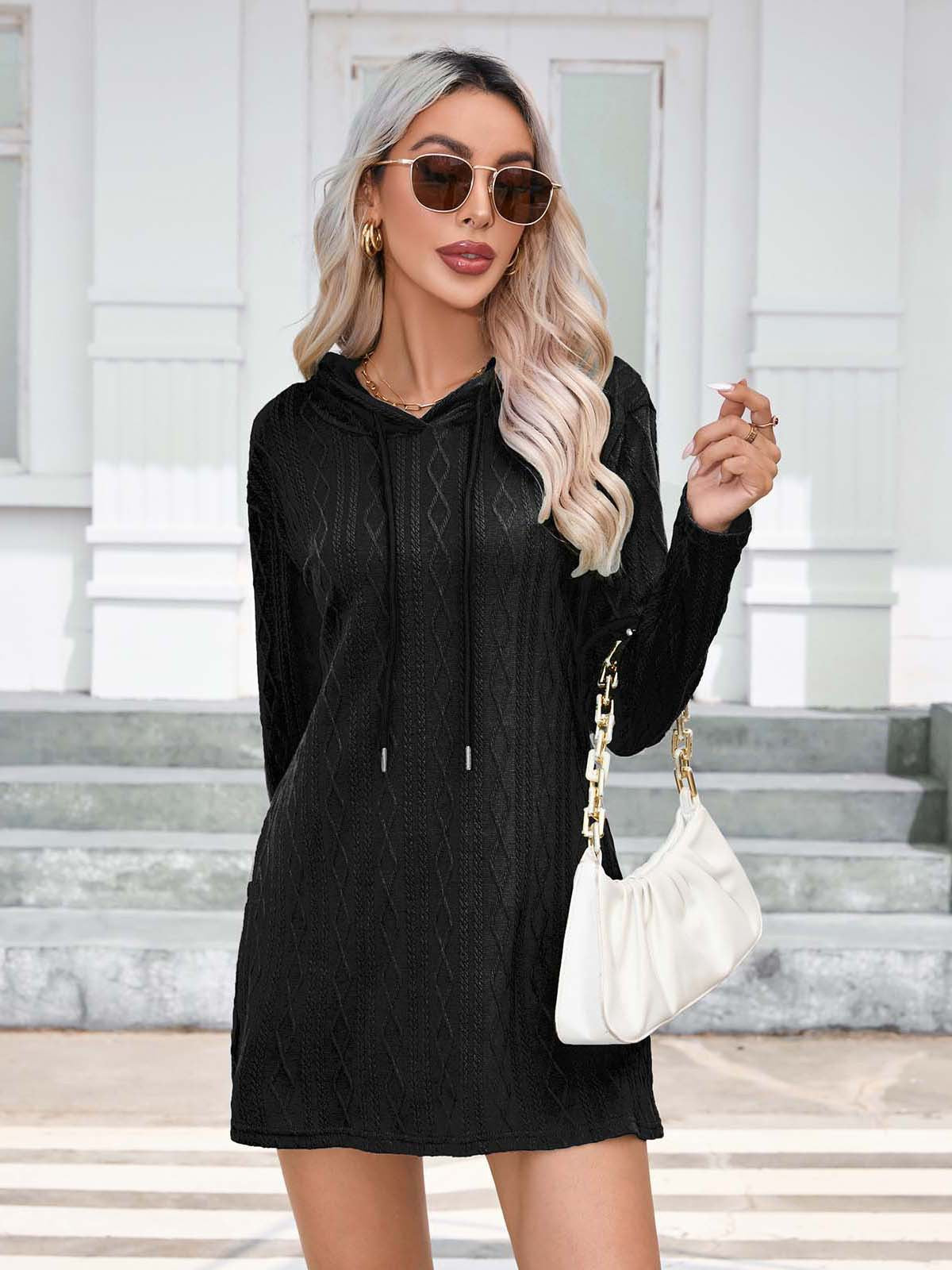 Knitting Hooded Long Sleeve Dress