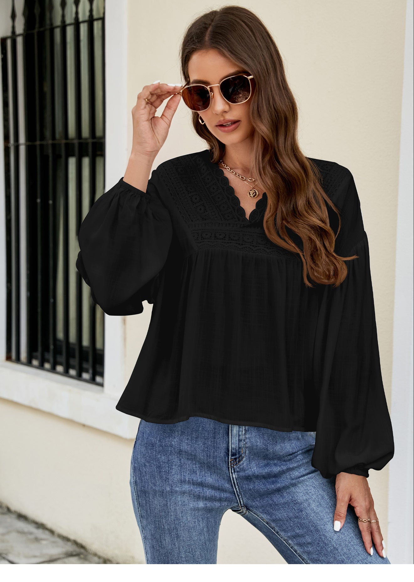 Lantaarnmouw Chiffon Shirt Top