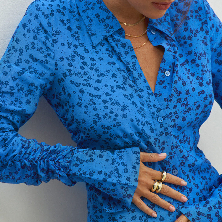 Vestido Camisa Floral Azul