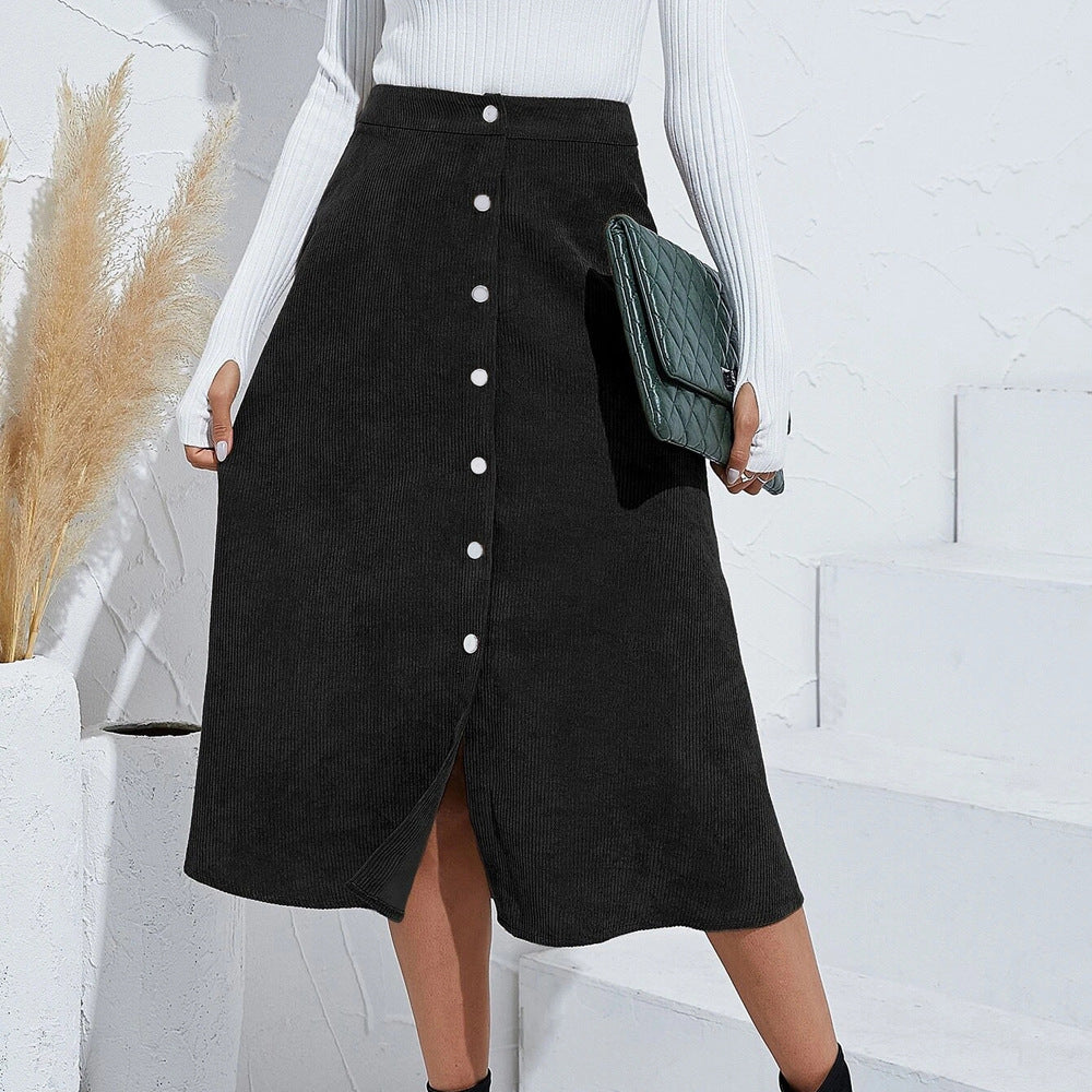 Single Breasted High Waist Autumn Winter Maxi Skirt