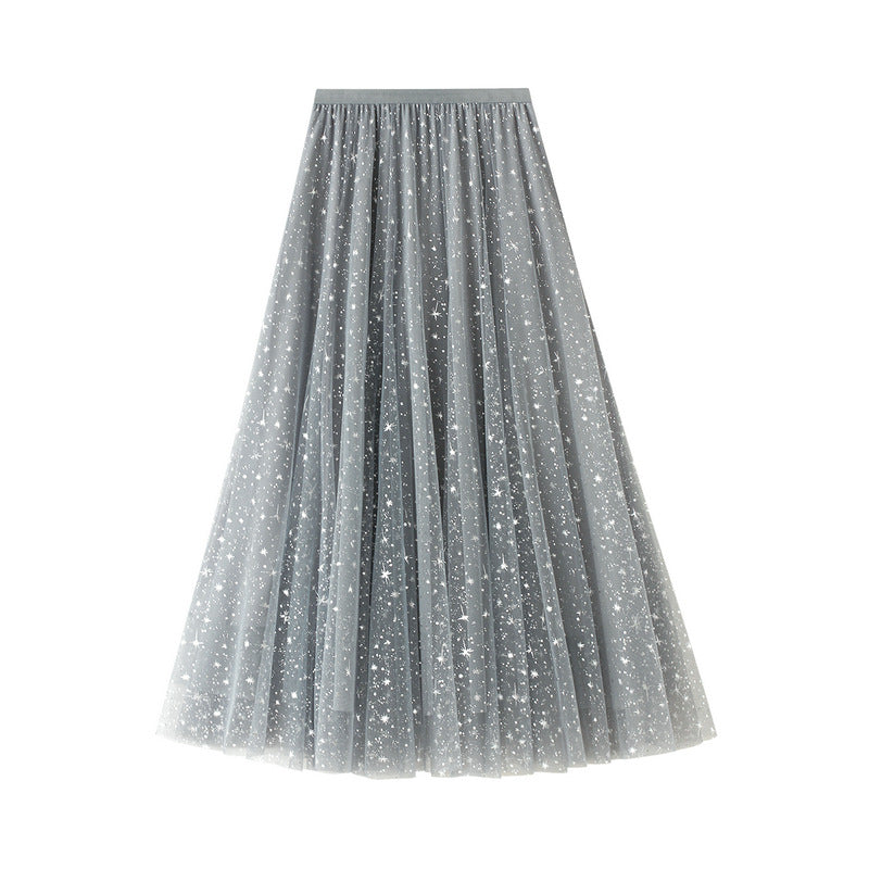 A- line Bubble Mid-Length Sequined Tulle Skirt