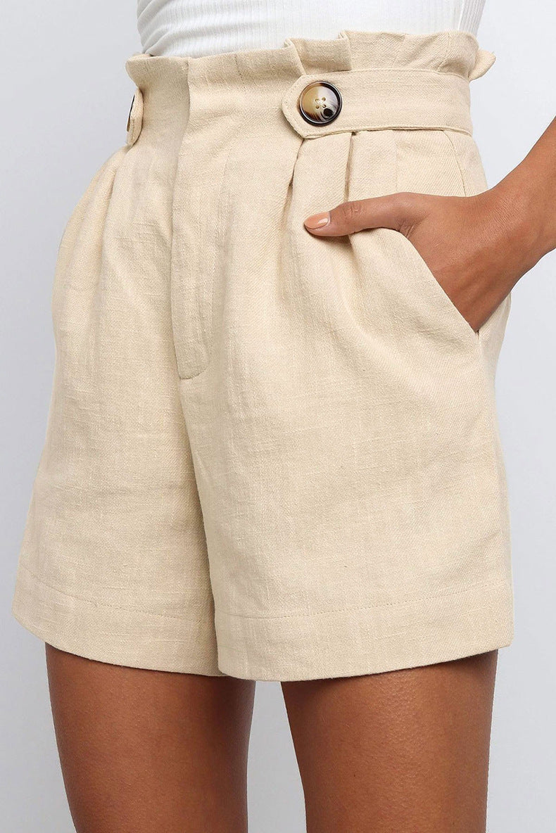 Pantalones cortos de cintura alta con cordones elásticos y línea A con bolsillo plisado de verano