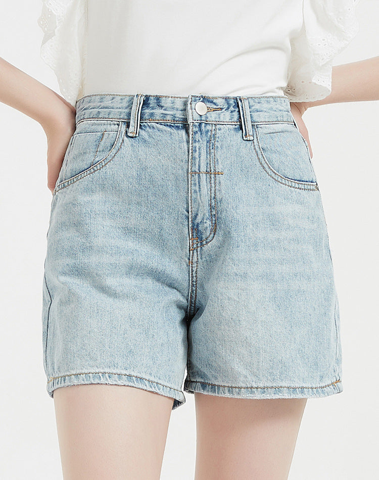 Pantaloncini di jeans dimagranti casual larghi a vita alta estivi