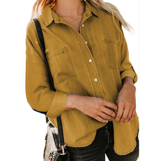 Loose Double Pocket Long Sleeve Casual Shirt Edith - Fashally.com