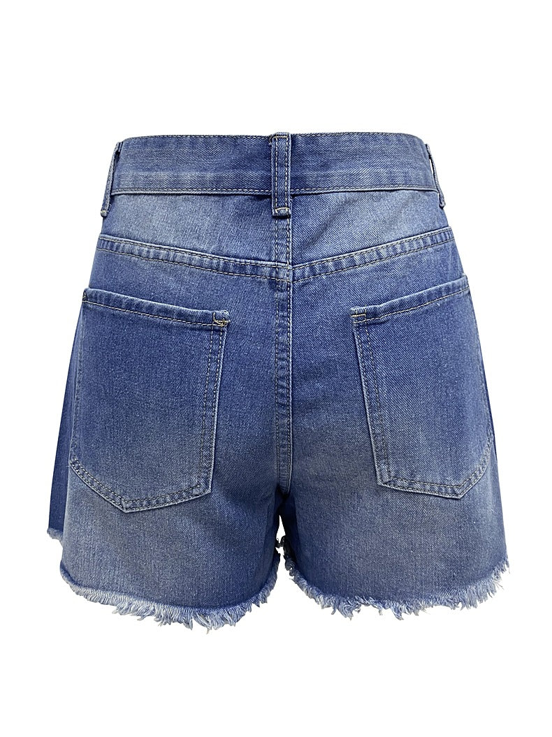 Handgerafelde comfort-casual shorts met hoge taille