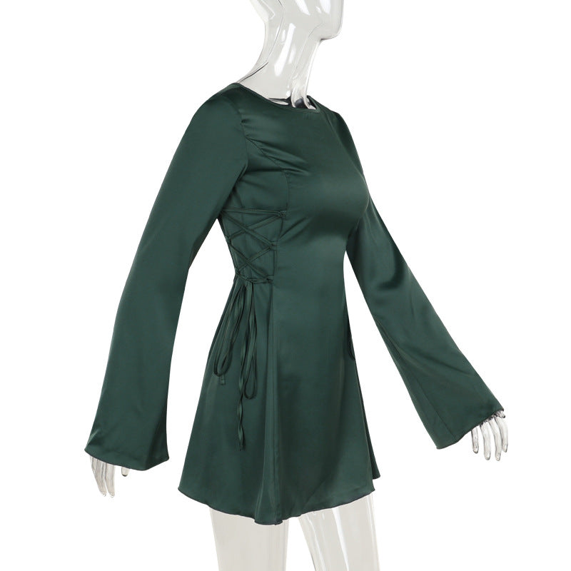 Elegant Slim Satin Tied Long Sleeves Dress