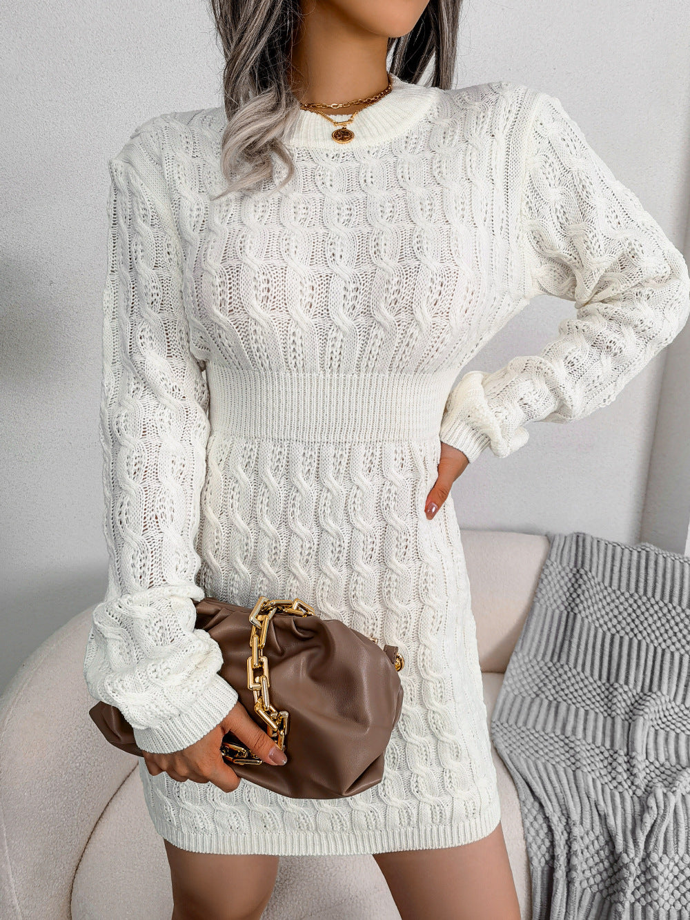 Twist Waist Sheath Sweater Dress