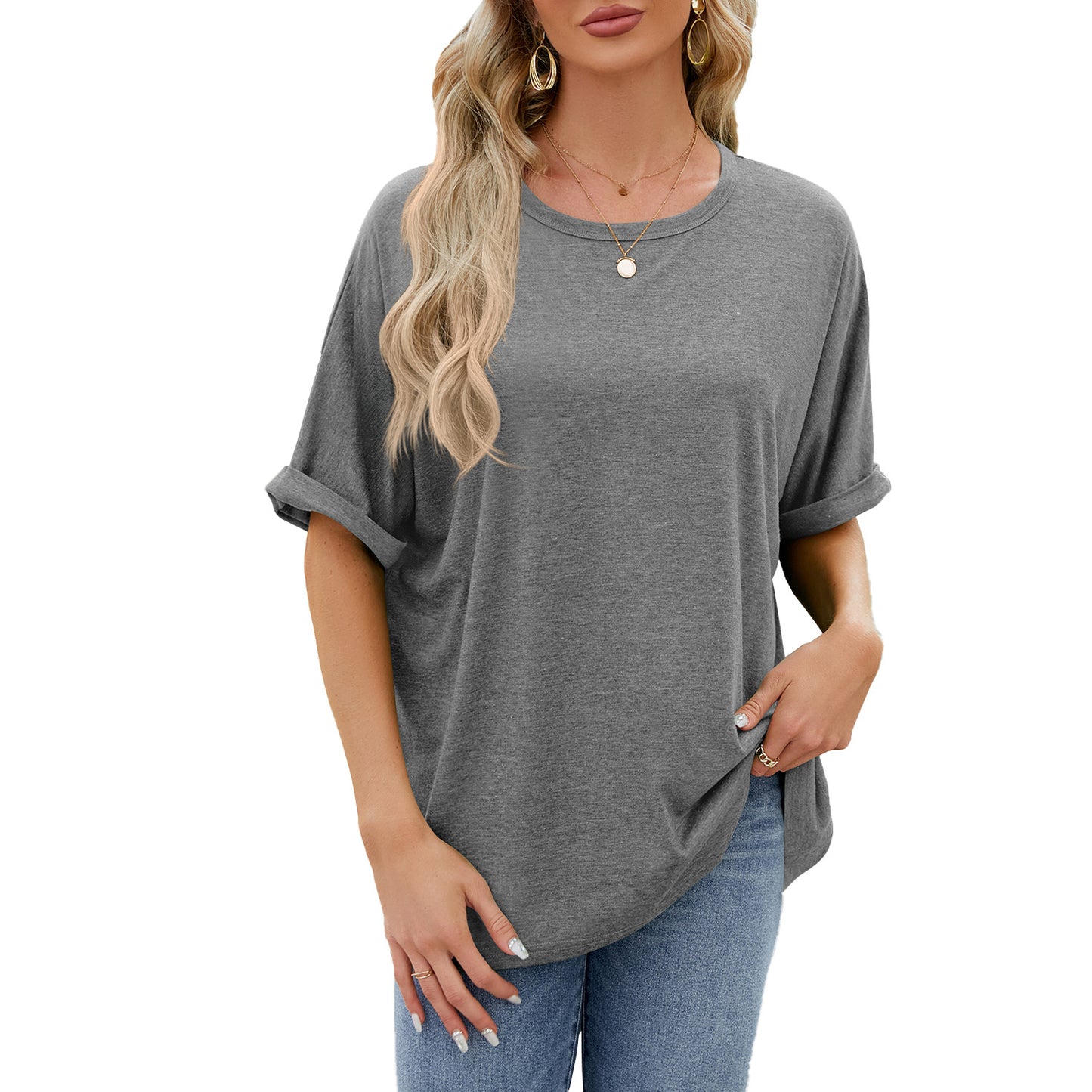 Round Neck Loose Short Sleeve T Shirt Top
