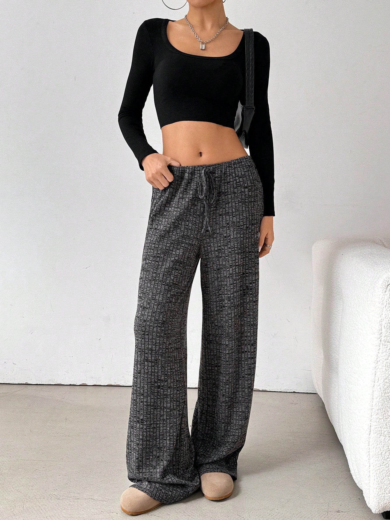 Striped Rubber Band Drawstring Straight Leg Pants