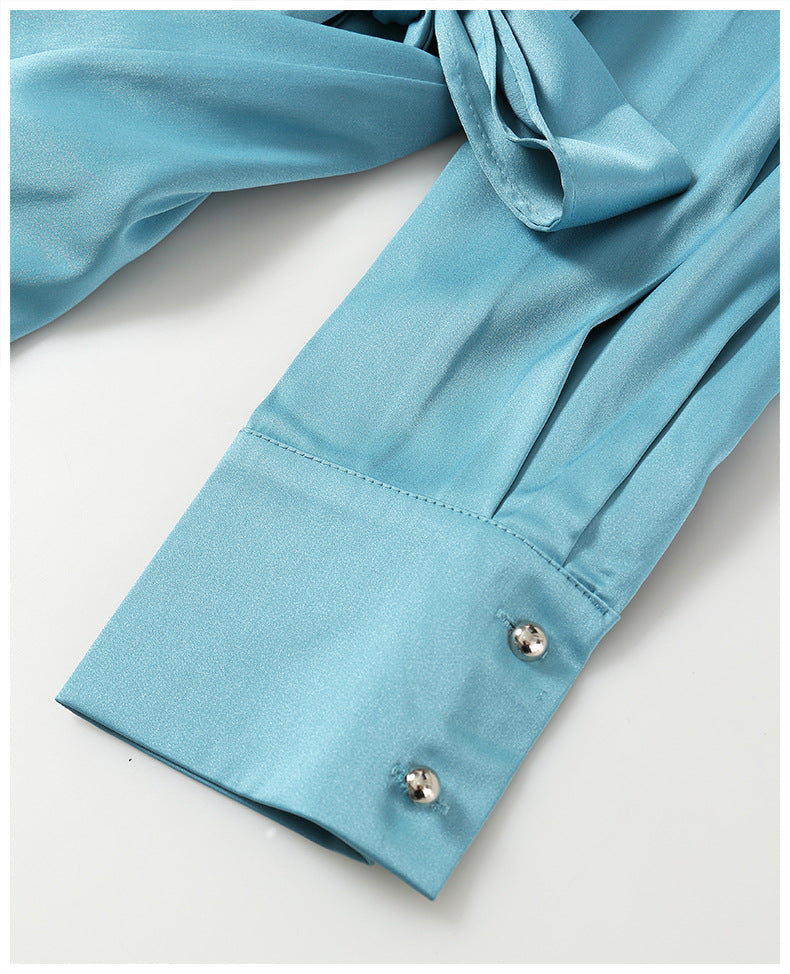 Satin Tooling Pocket Mid Length Shirt Dress